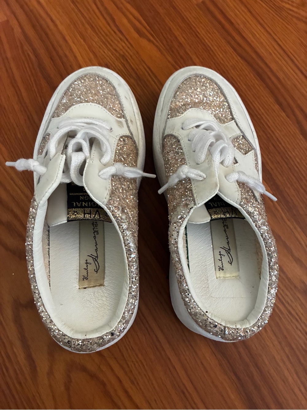 Vintage Havana White and Gold Glitter Low-Top Sneakers
